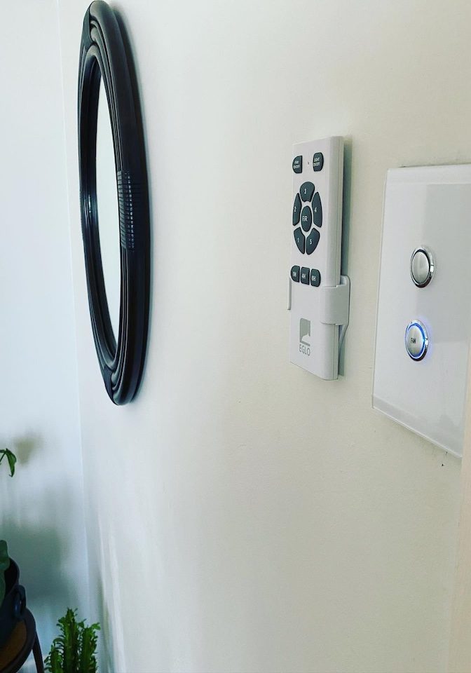Lighting and fan installation Clipsal Saturn switch plate and Eglo fan remote